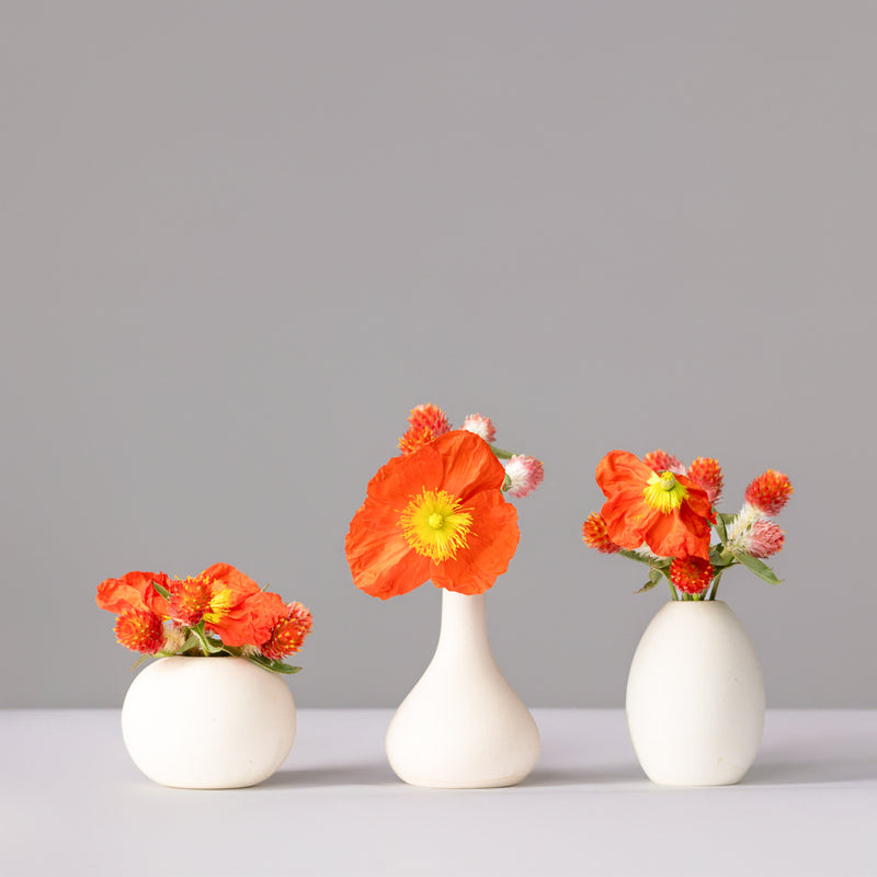 Orange Poppies & Clover Budvase Trio