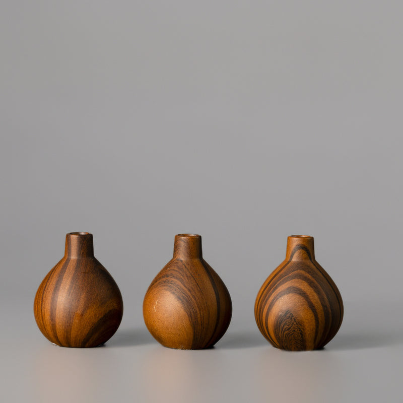 Dark Veneer Budvases — Set of 3